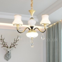 Designer Touch Decorative 3 Light Retro Rustic Luxury Crystal Pendant Lamp Chandelier with Glass Shade