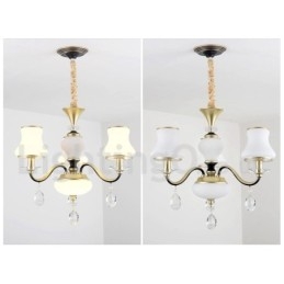 Designer Touch Decorative 3 Light Retro Rustic Luxury Crystal Pendant Lamp Chandelier with Glass Shade