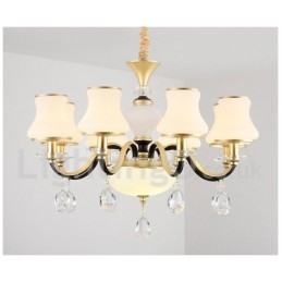 Designer Touch Decorative 6 Light Retro Rustic Luxury Crystal Pendant Lamp Chandelier with Glass Shade