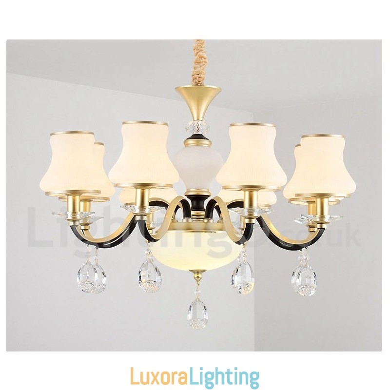 Designer Touch Decorative 6 Light Retro Rustic Luxury Crystal Pendant Lamp Chandelier with Glass Shade