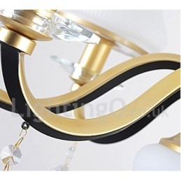 Designer Touch Decorative 6 Light Retro Rustic Luxury Crystal Pendant Lamp Chandelier with Glass Shade