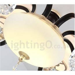 Designer Touch Decorative 6 Light Retro Rustic Luxury Crystal Pendant Lamp Chandelier with Glass Shade