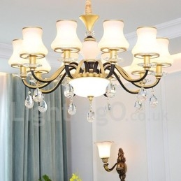 Designer Touch Decorative Retro Rustic Luxury Crystal Pendant Lamp Chandelier with Glass Shade
