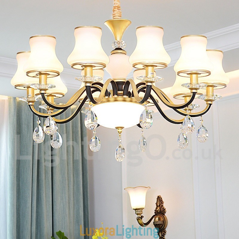 Designer Touch Decorative Retro Rustic Luxury Crystal Pendant Lamp Chandelier with Glass Shade