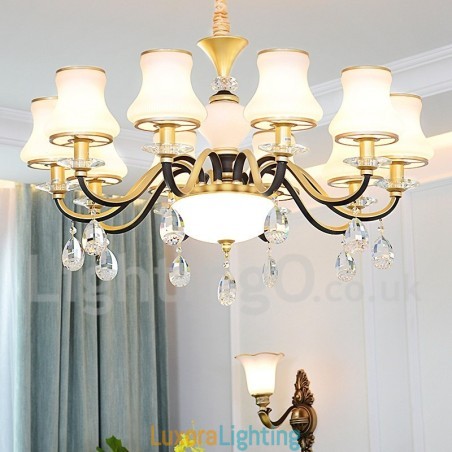 Designer Touch Decorative Retro Rustic Luxury Crystal Pendant Lamp Chandelier with Glass Shade