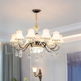 Designer Touch Decorative Retro Rustic Luxury Crystal Pendant Lamp Chandelier with Glass Shade