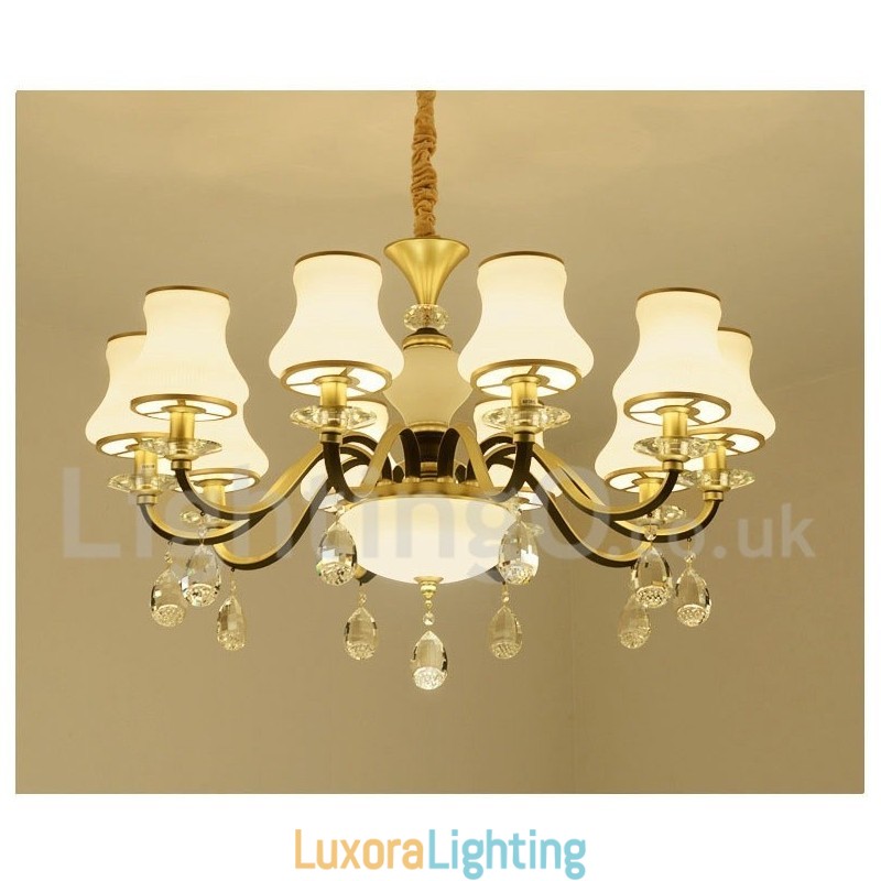 Designer Touch Decorative Retro Rustic Luxury Crystal Pendant Lamp Chandelier with Glass Shade