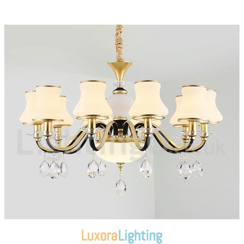 Designer Touch Decorative Retro Rustic Luxury Crystal Pendant Lamp Chandelier with Glass Shade