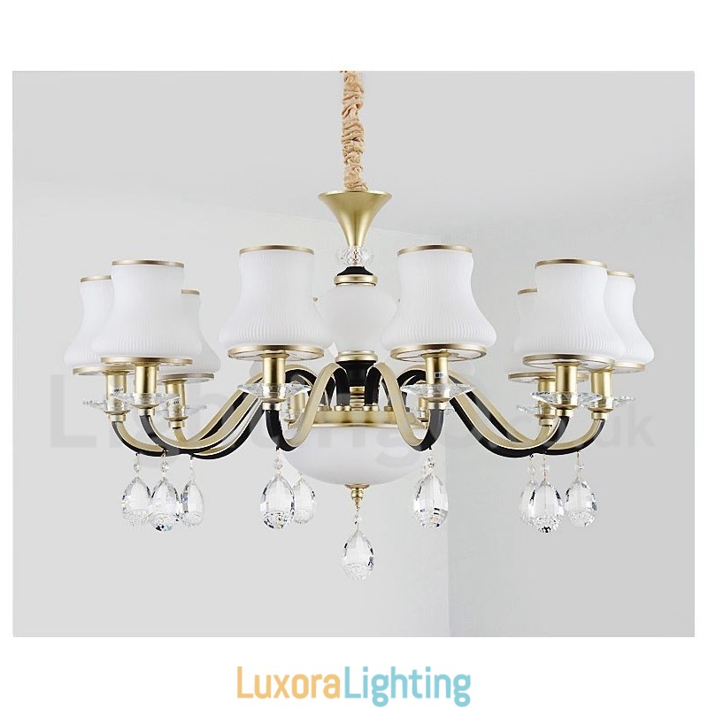 Designer Touch Decorative Retro Rustic Luxury Crystal Pendant Lamp Chandelier with Glass Shade