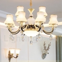 Designer Touch Decorative 12 Light Retro Rustic Luxury Crystal Pendant Lamp Chandelier with Glass Shade