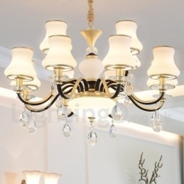 Designer Touch Decorative 12 Light Retro Rustic Luxury Crystal Pendant Lamp Chandelier with Glass Shade