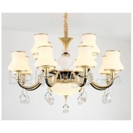 Designer Touch Decorative 12 Light Retro Rustic Luxury Crystal Pendant Lamp Chandelier with Glass Shade