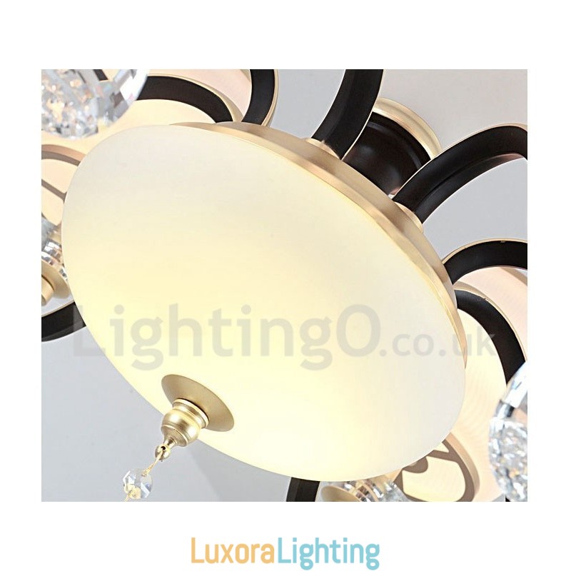 Designer Touch Decorative 12 Light Retro Rustic Luxury Crystal Pendant Lamp Chandelier with Glass Shade