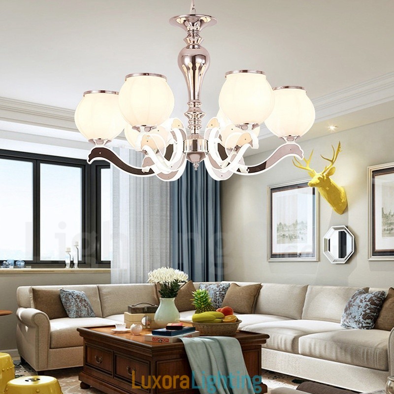 Designer Touch Decorative 6 Light Modern Contemporary Luxury Pendant Lamp Chandelier with Glass Shade