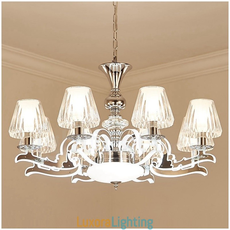 Designer Touch Decorative Retro Rustic Luxury Crystal Pendant Lamp Chandelier with Glass Shade
