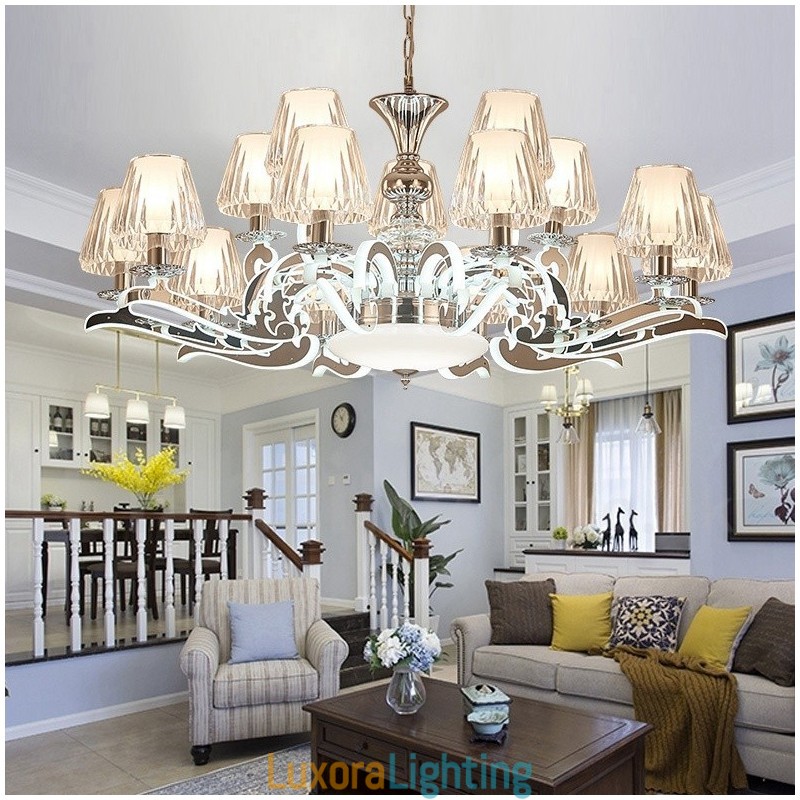 Designer Touch Decorative Retro Rustic Luxury Crystal Pendant Lamp Chandelier with Glass Shade
