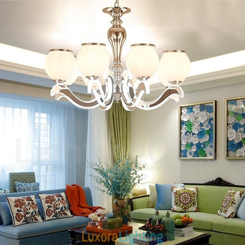 Designer Touch Decorative 8 Light Modern Contemporary Luxury Pendant Lamp Chandelier with Glass Shade