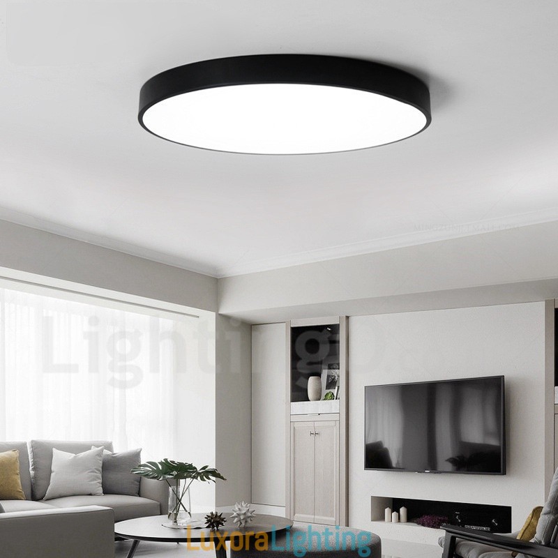 Designer Touch Decorative Ultra Thin Dimmable Modern Contemporary Nordic Style Flush Mount Ceiling Lights with Acrylic Shade with Remote Control Also Can Be Used As Wall Light