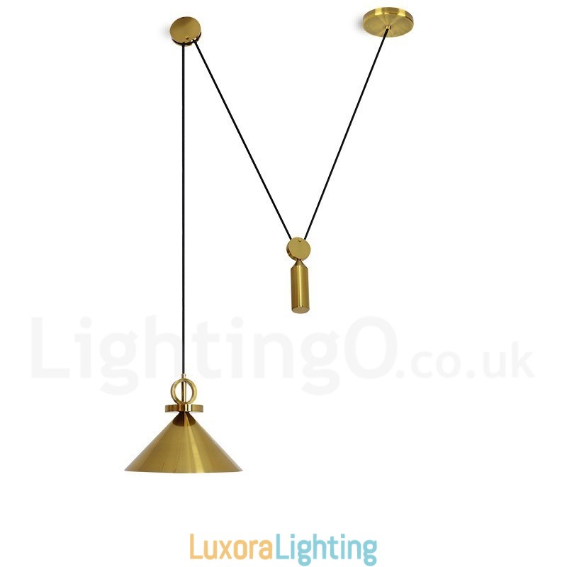 Designer Touch Decorative Pure Copper Modern Contemporary Nordic Style Rise and Fall Pendant Light Brass Ceiling Lamp