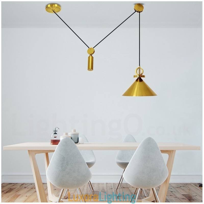 Designer Touch Decorative Pure Copper Modern Contemporary Nordic Style Rise and Fall Pendant Light Brass Ceiling Lamp