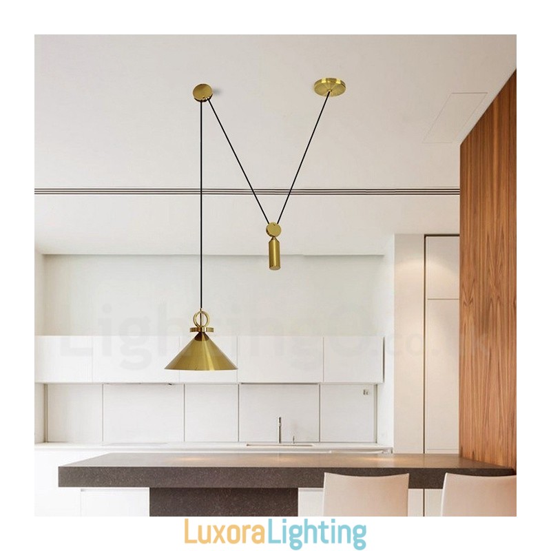Designer Touch Decorative Pure Copper Modern Contemporary Nordic Style Rise and Fall Pendant Light Brass Ceiling Lamp