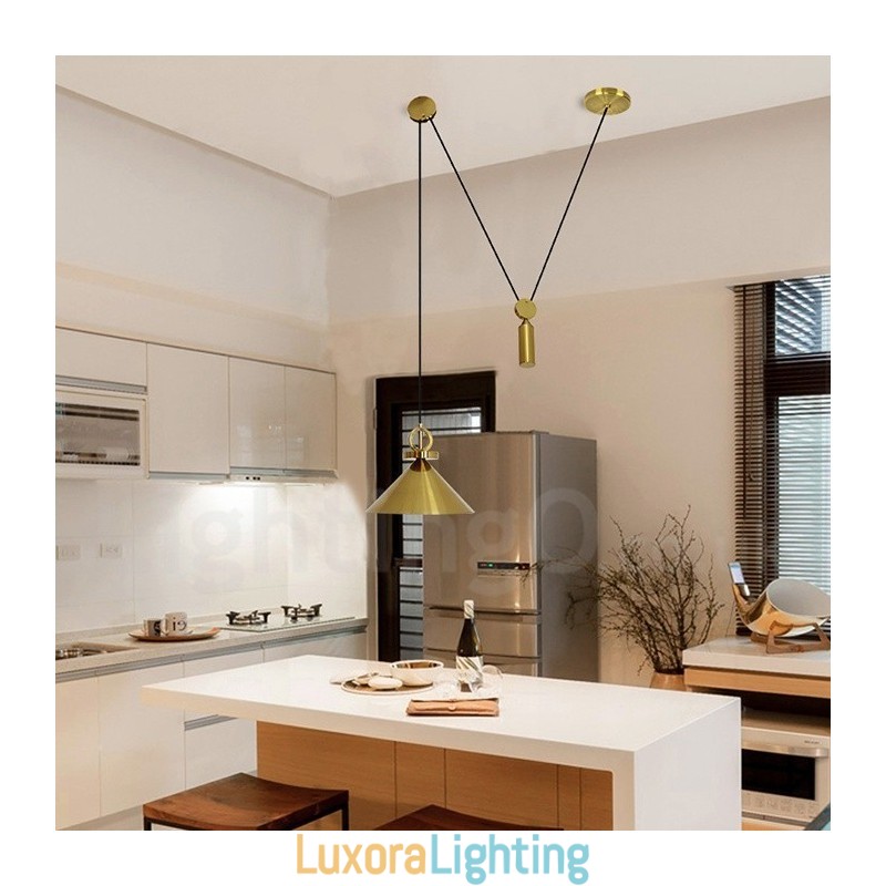 Designer Touch Decorative Pure Copper Modern Contemporary Nordic Style Rise and Fall Pendant Light Brass Ceiling Lamp