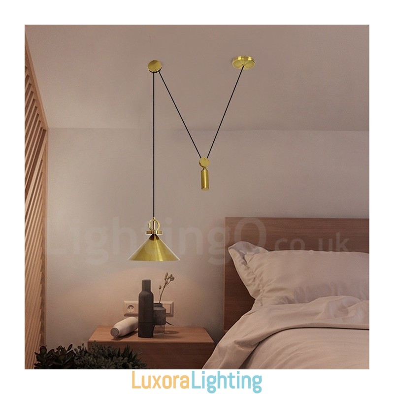 Designer Touch Decorative Pure Copper Modern Contemporary Nordic Style Rise and Fall Pendant Light Brass Ceiling Lamp
