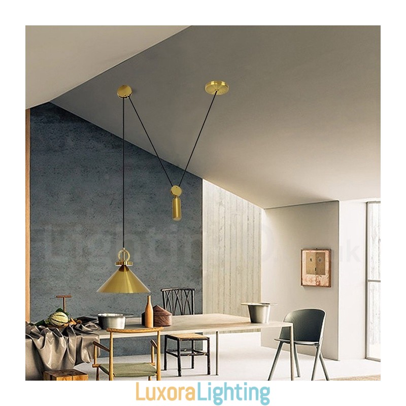 Designer Touch Decorative Pure Copper Modern Contemporary Nordic Style Rise and Fall Pendant Light Brass Ceiling Lamp