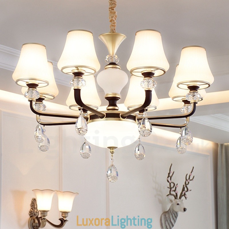 Designer Touch Decorative Modern Contemporary Retro Luxury Crystal Pendant Lamp Chandelier with Glass Shade