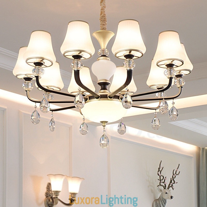 Designer Touch Decorative Modern Contemporary Retro Luxury Crystal Pendant Lamp Chandelier with Glass Shade