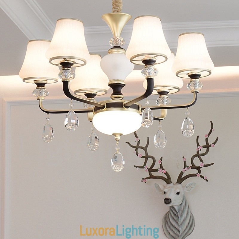 Designer Touch Decorative Modern Contemporary Retro Luxury Crystal Pendant Lamp Chandelier with Glass Shade