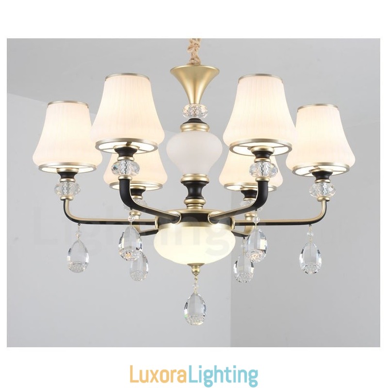 Designer Touch Decorative Modern Contemporary Retro Luxury Crystal Pendant Lamp Chandelier with Glass Shade