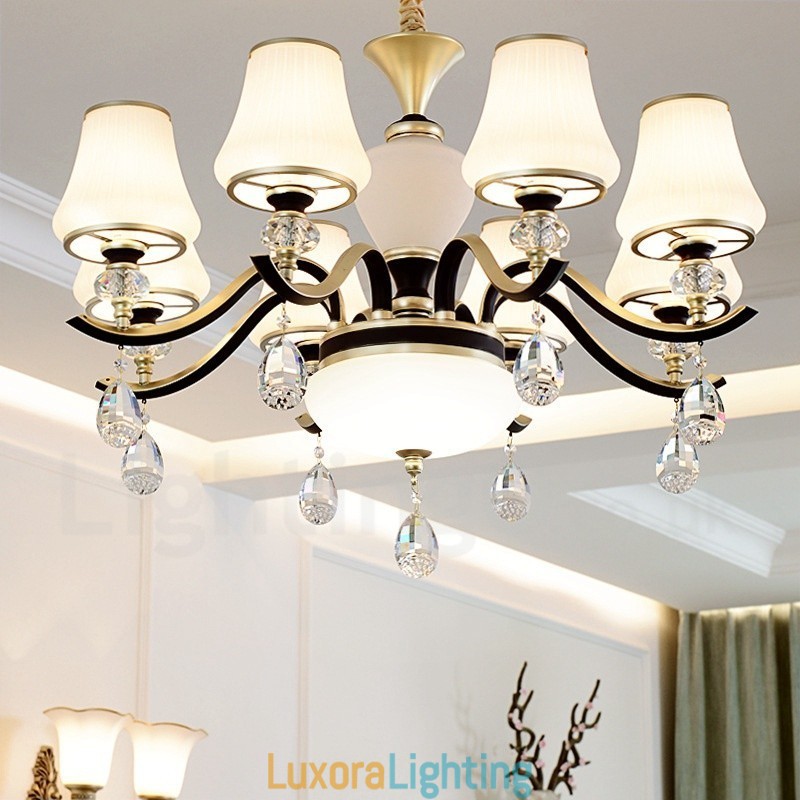 Designer Touch Decorative Modern Contemporary Retro Luxury Crystal Pendant Lamp Chandelier with Glass Shade