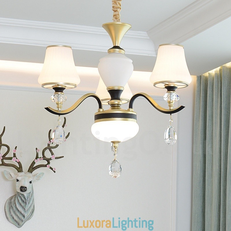 Designer Touch Decorative Modern Contemporary Retro Luxury Crystal Pendant Lamp Chandelier with Glass Shade