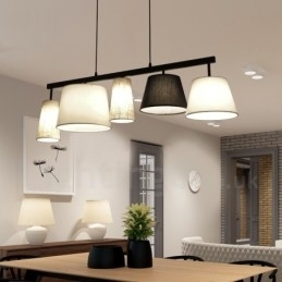 Designer Touch Decorative Modern Contemporary 5 Light Steel Pendant Light with Fabric Shade