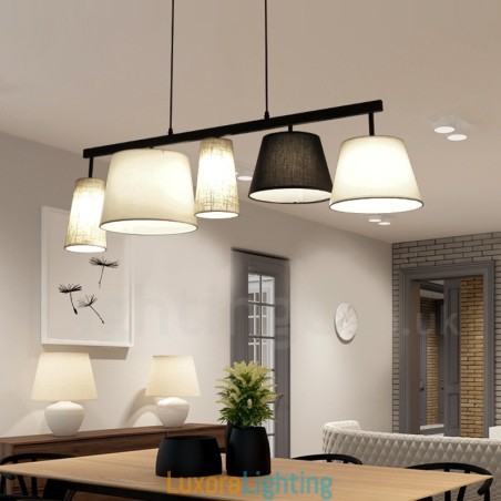 Designer Touch Decorative Modern Contemporary 5 Light Steel Pendant Light with Fabric Shade