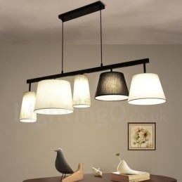 Designer Touch Decorative Modern Contemporary 5 Light Steel Pendant Light with Fabric Shade