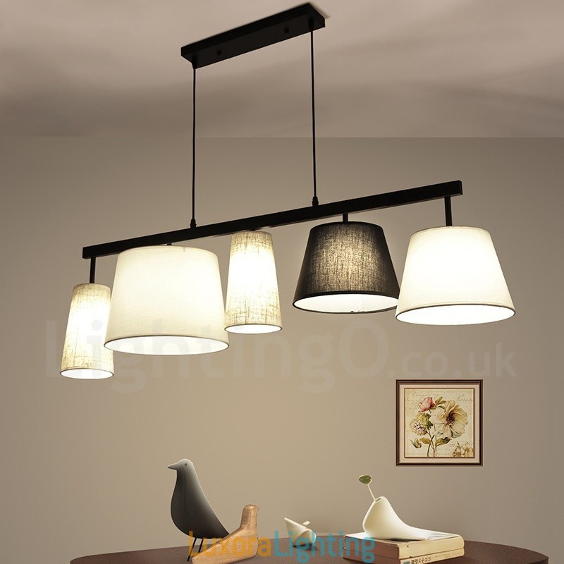 Designer Touch Decorative Modern Contemporary 5 Light Steel Pendant Light with Fabric Shade