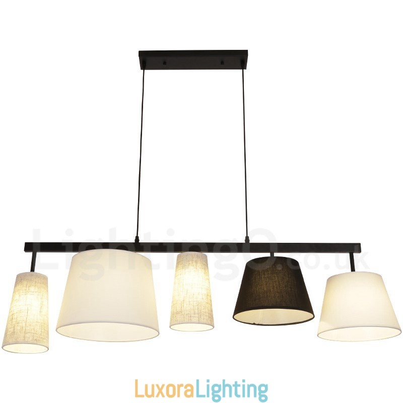 Designer Touch Decorative Modern Contemporary 5 Light Steel Pendant Light with Fabric Shade