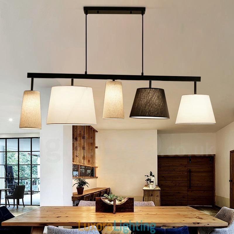 Designer Touch Decorative Modern Contemporary 5 Light Steel Pendant Light with Fabric Shade