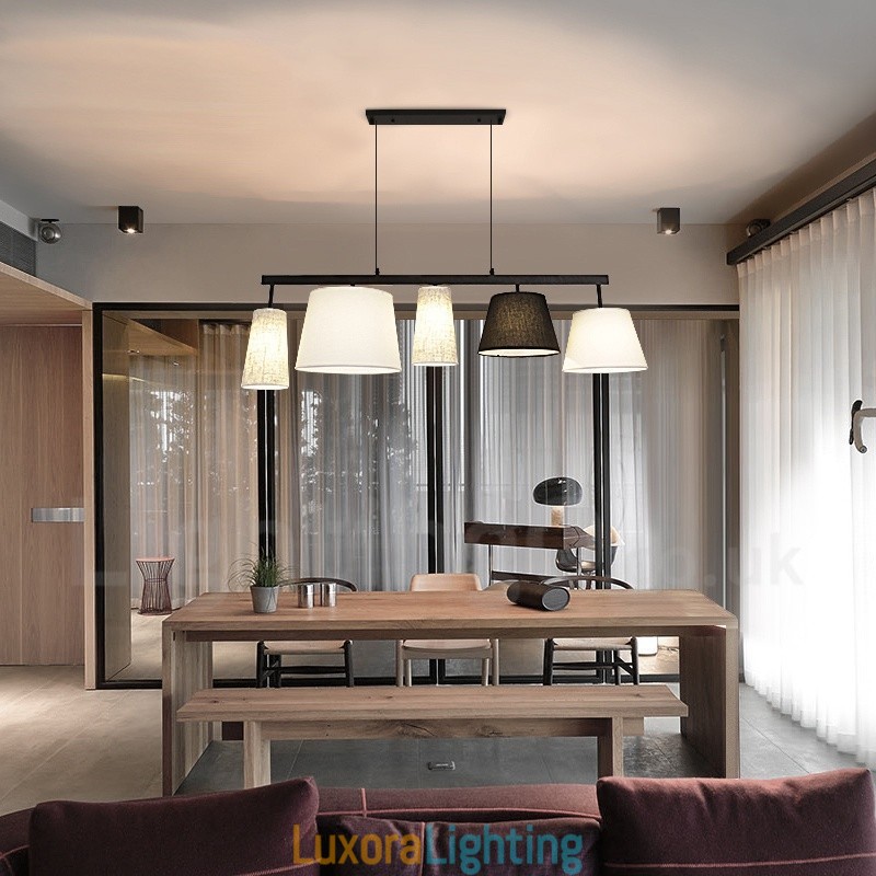 Designer Touch Decorative Modern Contemporary 5 Light Steel Pendant Light with Fabric Shade
