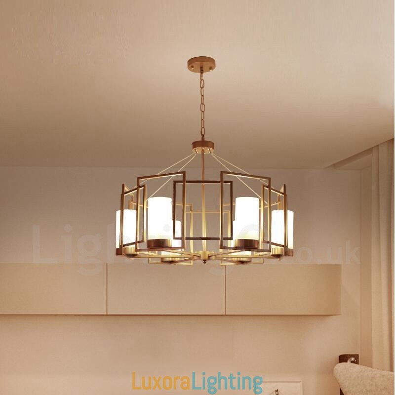 Designer Touch Decorative Modern Contemporary 6 Light Brass Pendant Light with Glass Shade