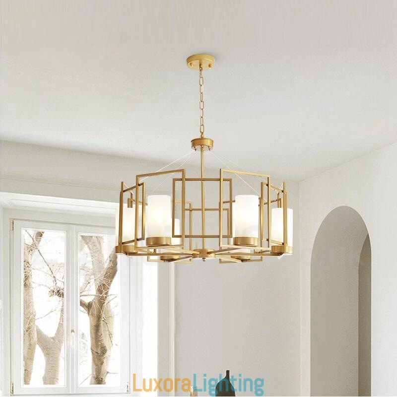 Designer Touch Decorative Modern Contemporary 6 Light Brass Pendant Light with Glass Shade