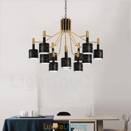 Designer Touch Decorative Modern Contemporary 12 Light Steel Chandelier with Steel Shade