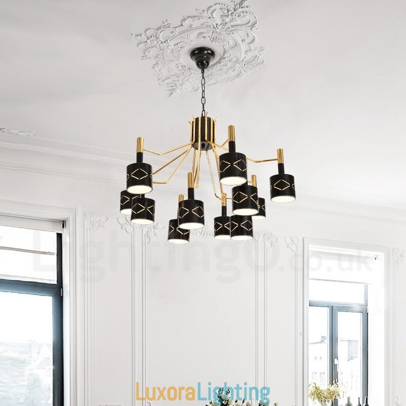 Designer Touch Decorative Modern Contemporary 12 Light Steel Chandelier with Steel Shade