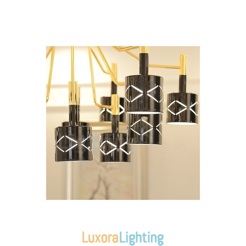 Designer Touch Decorative Modern Contemporary 12 Light Steel Chandelier with Steel Shade