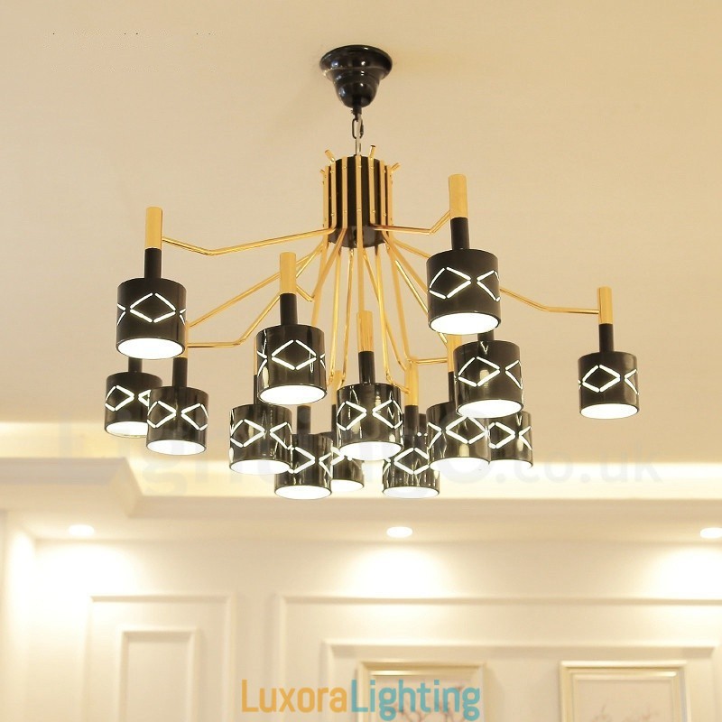 Designer Touch Decorative Modern Contemporary 15 Light Steel Chandelier with Steel Shade