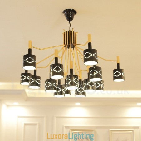 Designer Touch Decorative Modern Contemporary 15 Light Steel Chandelier with Steel Shade