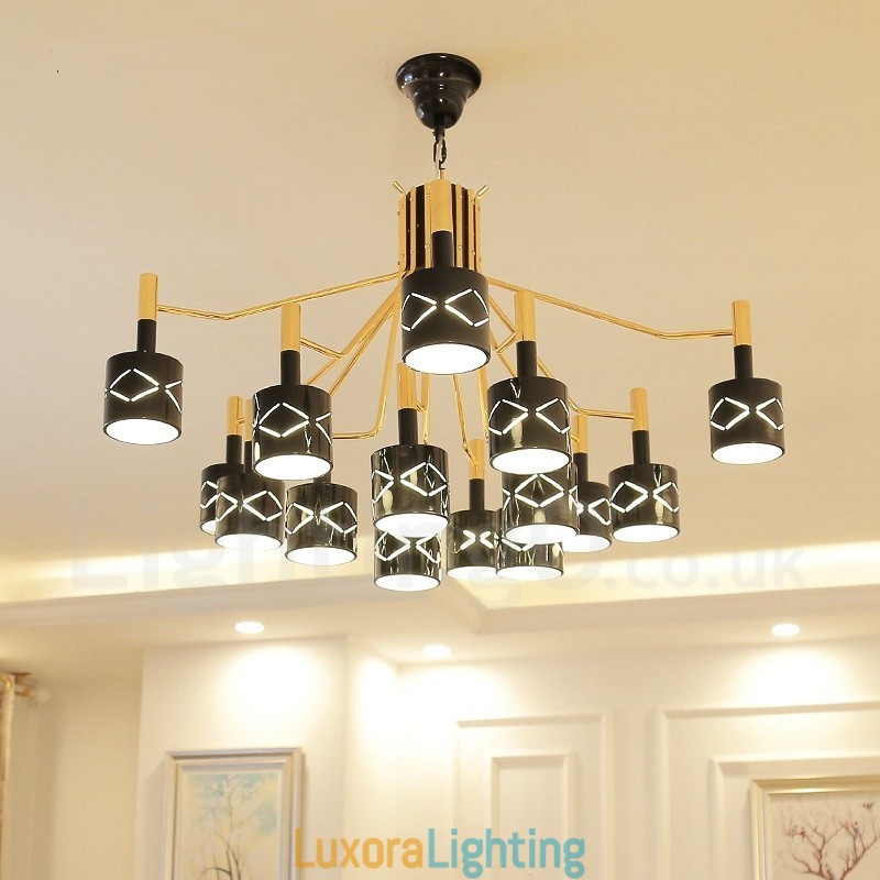 Designer Touch Decorative Modern Contemporary 15 Light Steel Chandelier with Steel Shade