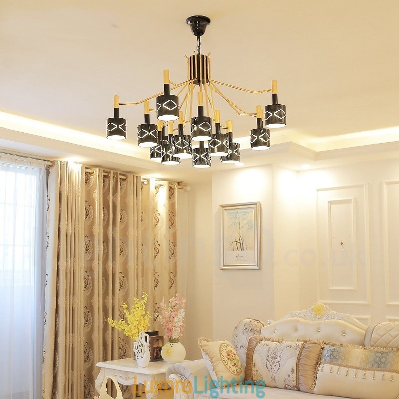 Designer Touch Decorative Modern Contemporary 15 Light Steel Chandelier with Steel Shade
